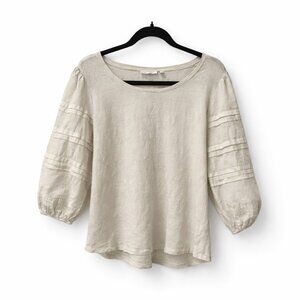 Chico’s Beige Linen Top Womens XL Relaxed Fit Peasant Style Blouse